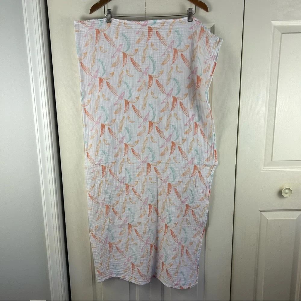 Aden + Anais Orange Feathers Baby Swaddle Blanket White Muslin Pink Blue Boho